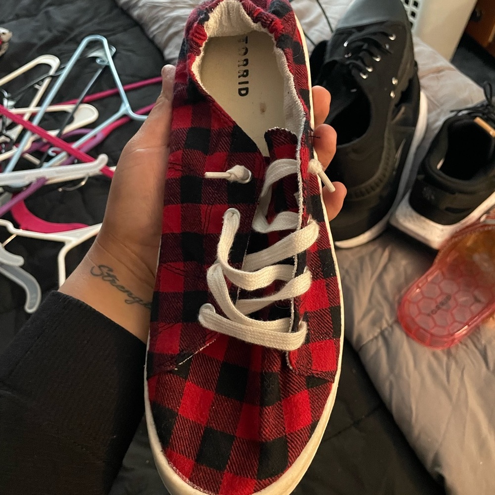 Size 13 plaid red sneakers